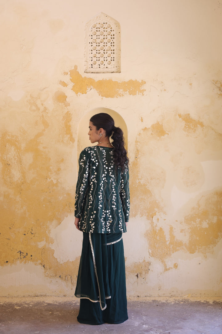 Emerald Sequined Statement Jacket & Saree Set