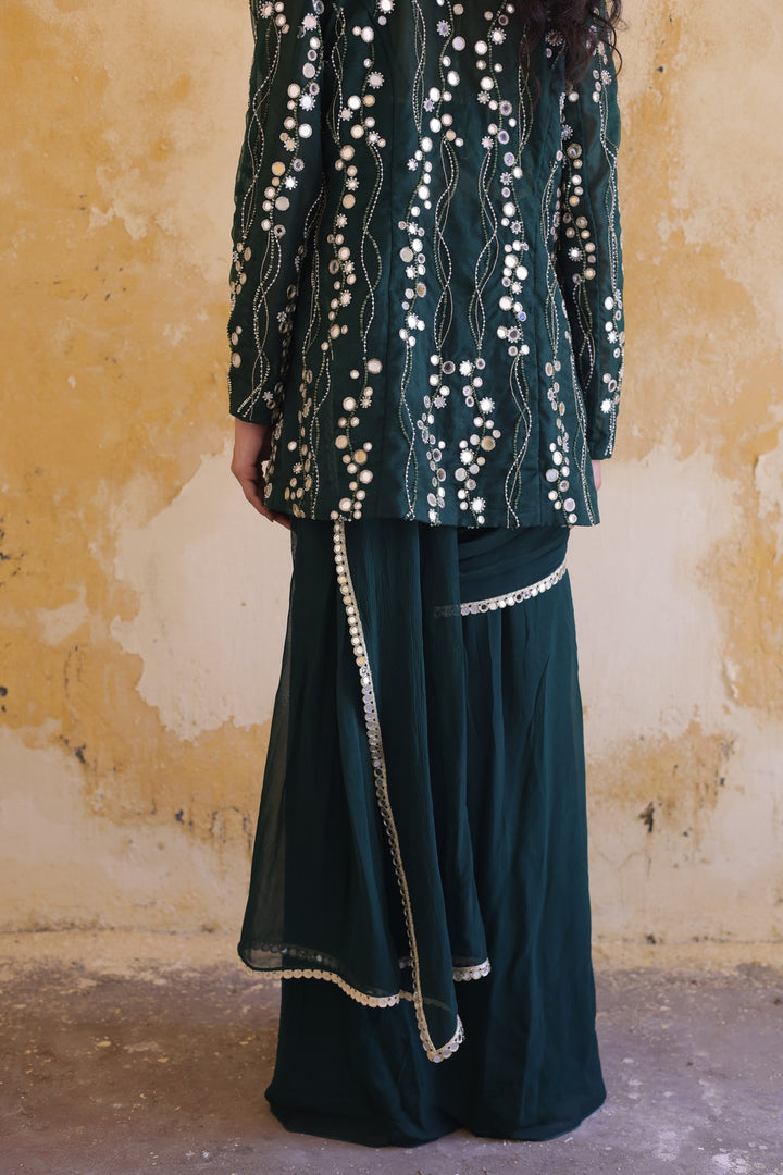 Emerald Sequined Statement Jacket & Saree Set