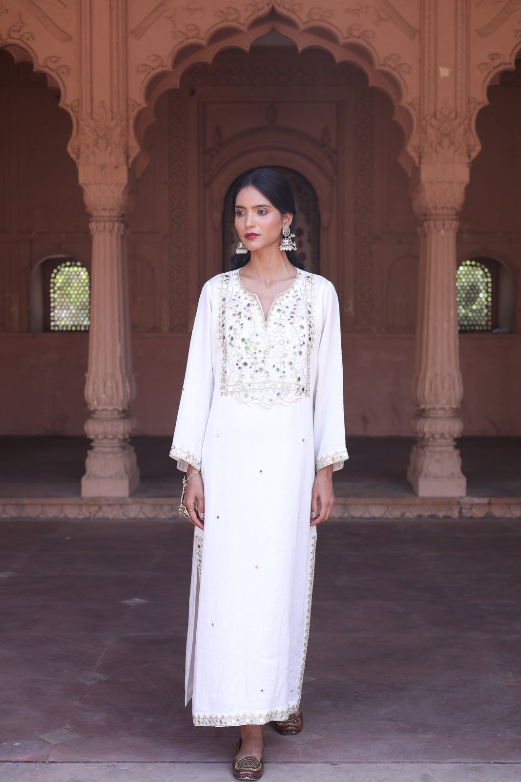 Prestine White Pearl & Mirror Embellished Kurta Set