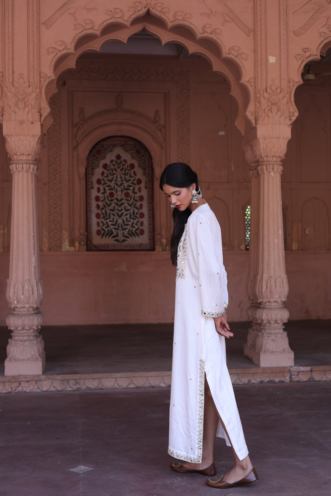 Prestine White Pearl & Mirror Embellished Kurta Set