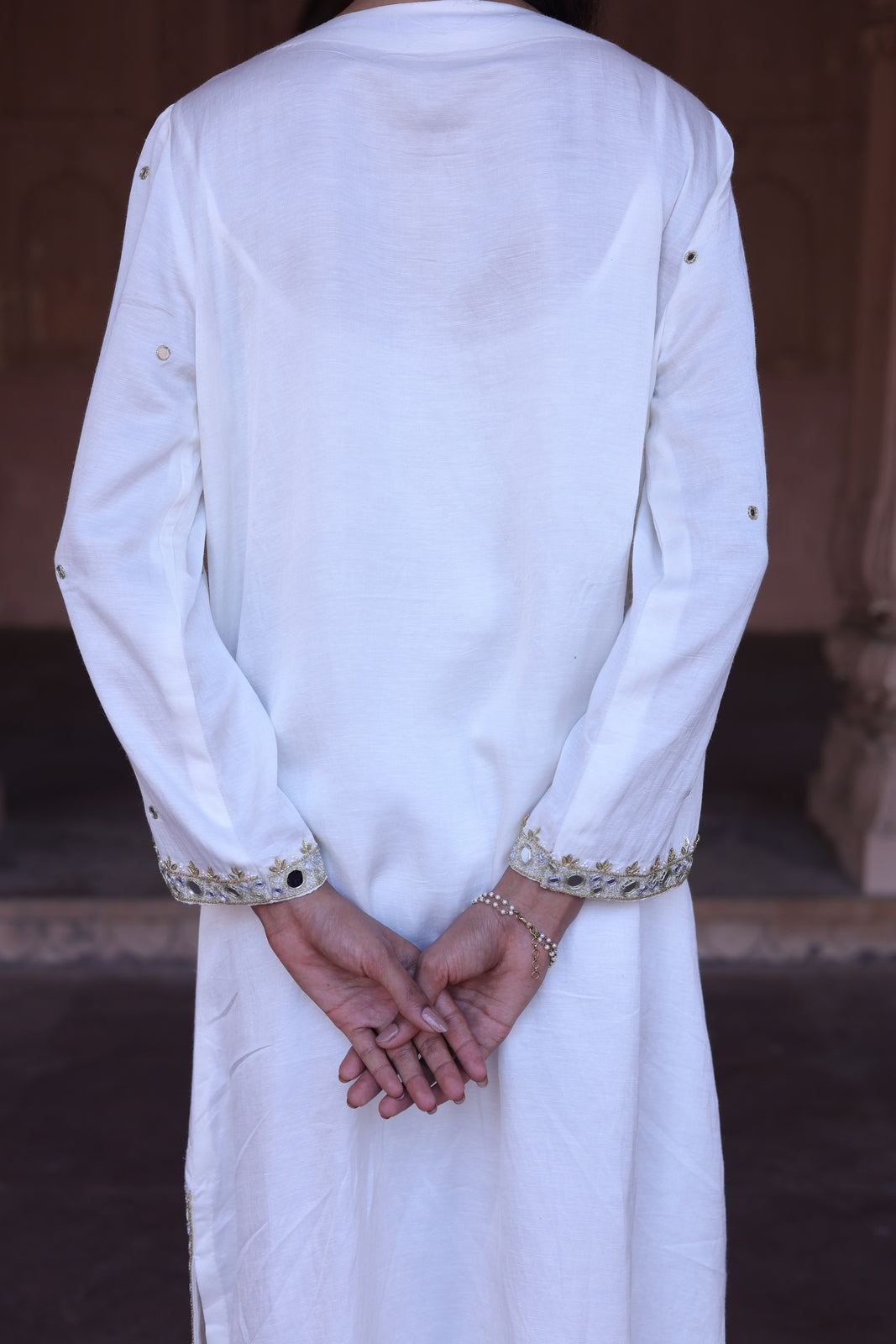 Prestine White Pearl & Mirror Embellished Kurta Set