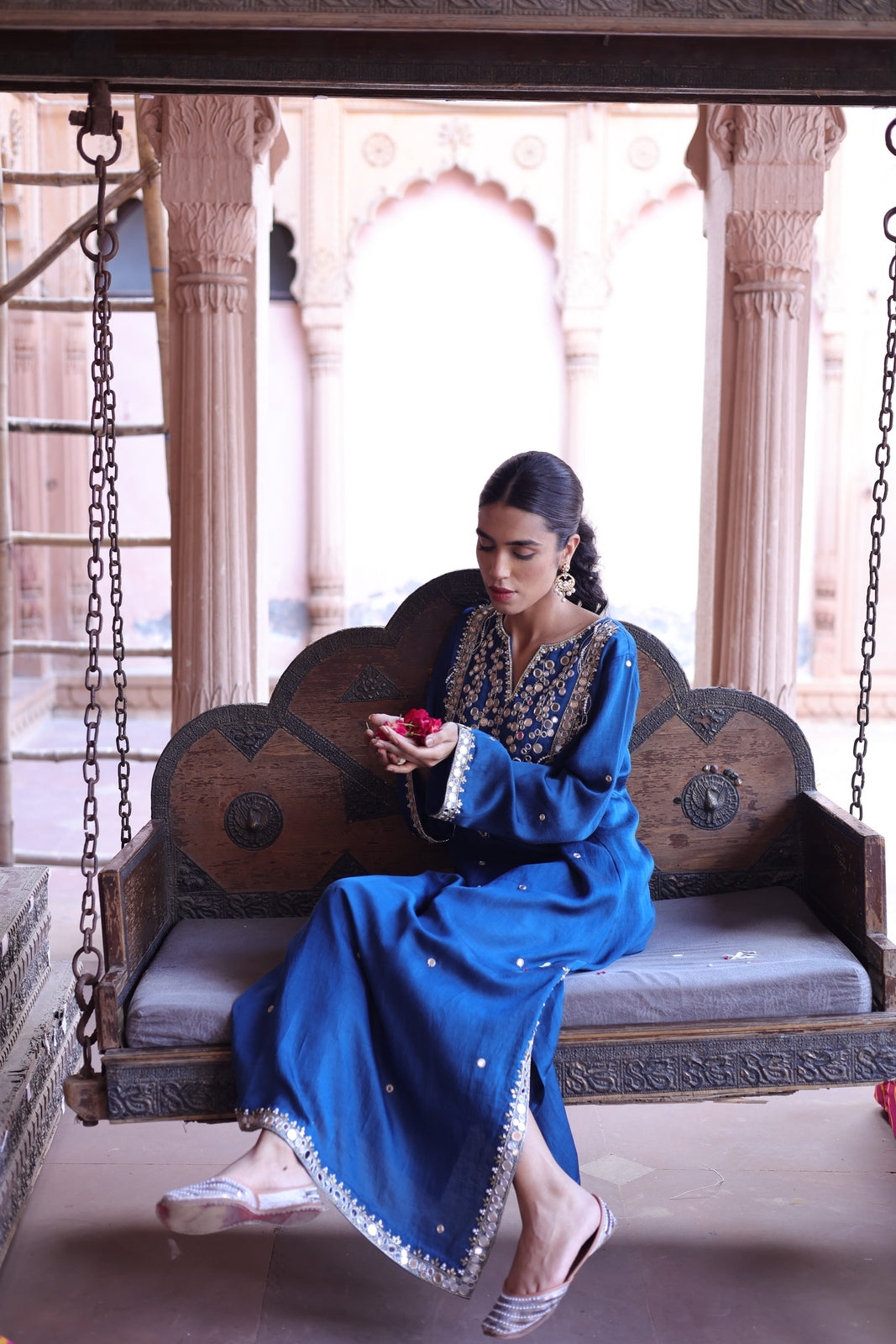 Sapphire Grace: Mirror-Embellished Royal Blue Kurta Set