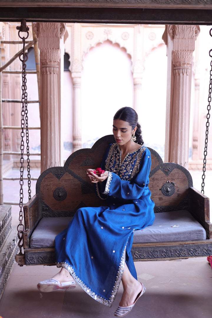 Sapphire Grace: Mirror-Embellished Royal Blue Kurta Set