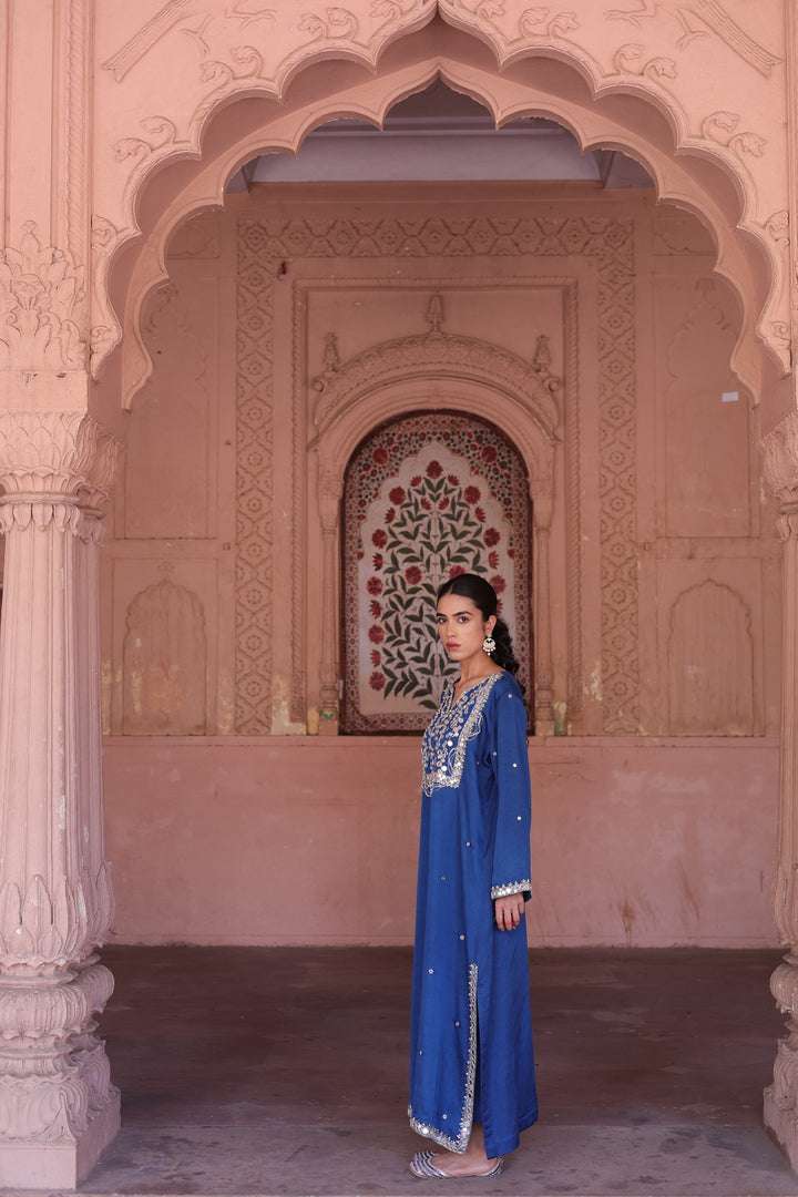 Sapphire Grace: Mirror-Embellished Royal Blue Kurta Set