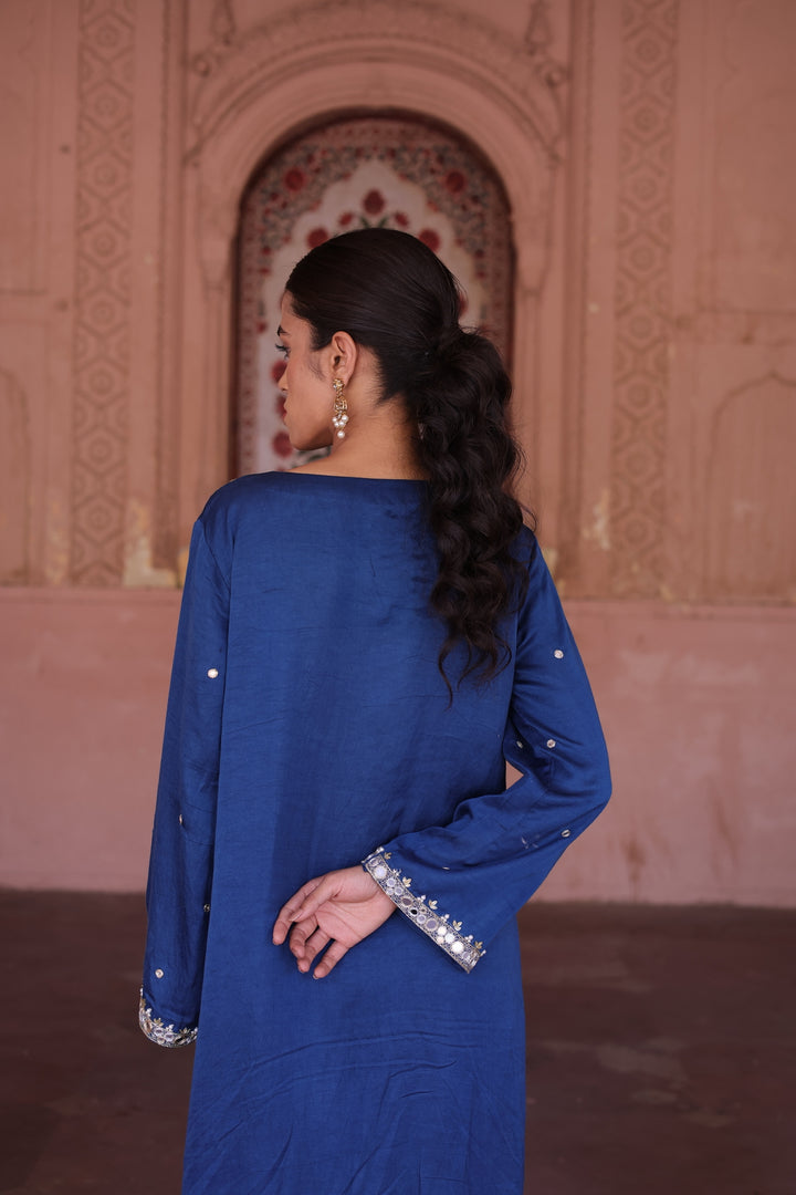 Sapphire Grace: Mirror-Embellished Royal Blue Kurta Set