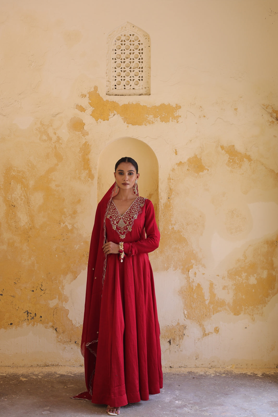 Crimson Majestic Embroidered Floor-Length Anarkali