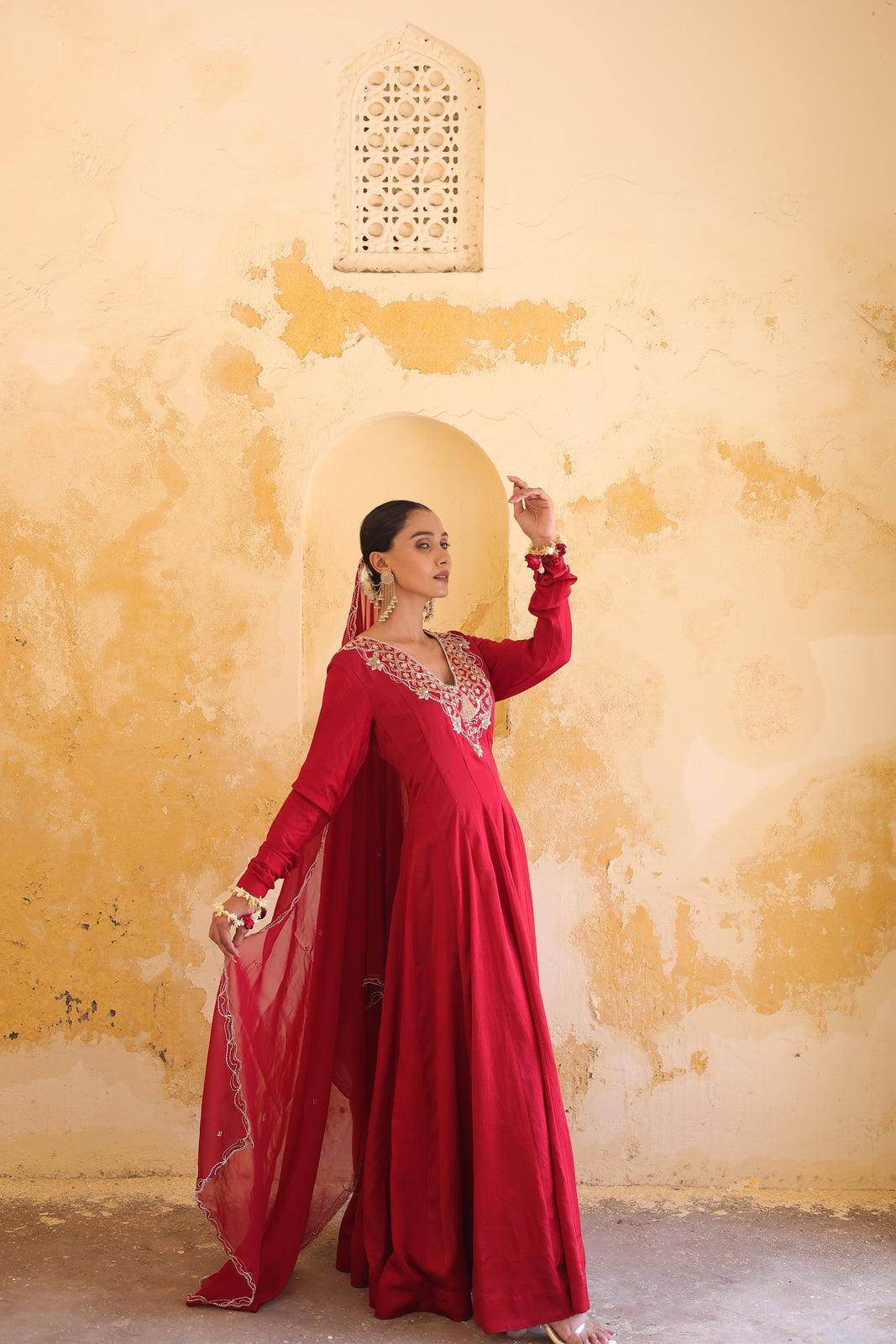 Crimson Majestic Embroidered Floor-Length Anarkali