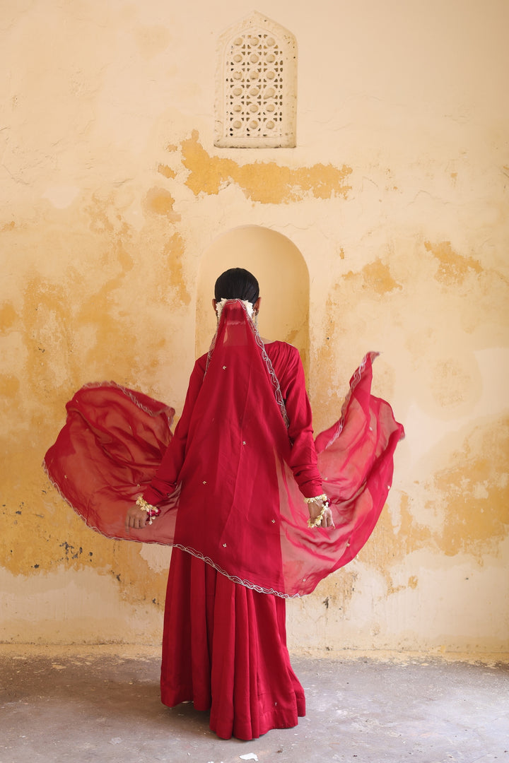 Crimson Majestic Embroidered Floor-Length Anarkali