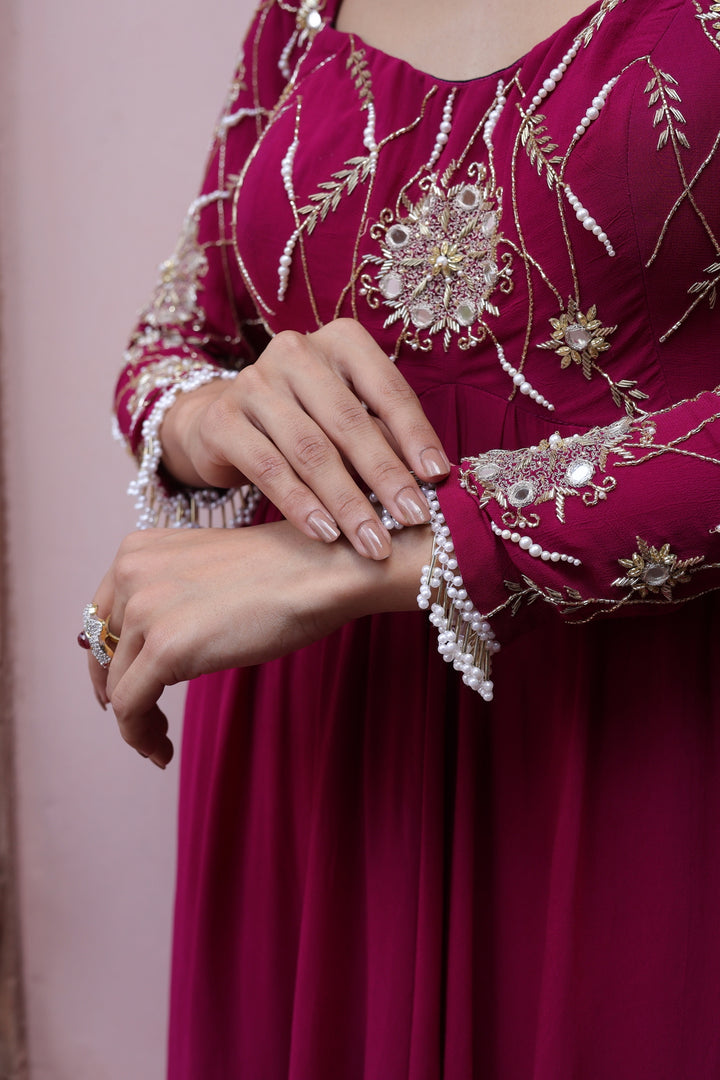 Blushing Mirror-Work Anarkali Kurta & Palazzo Set