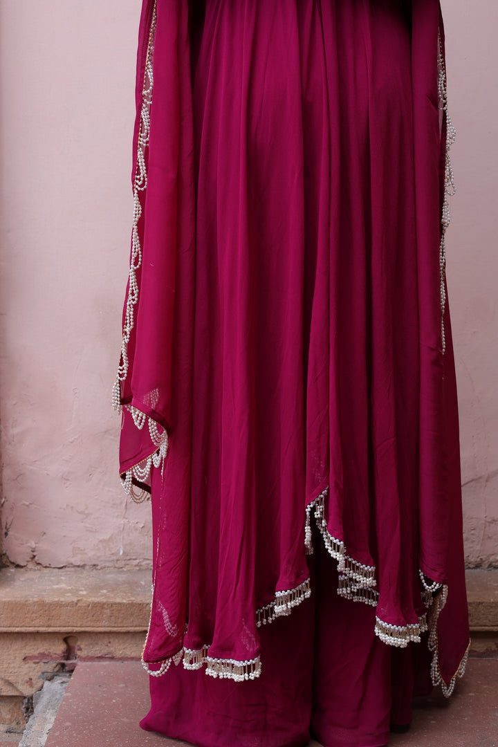Blushing Mirror-Work Anarkali Kurta & Palazzo Set