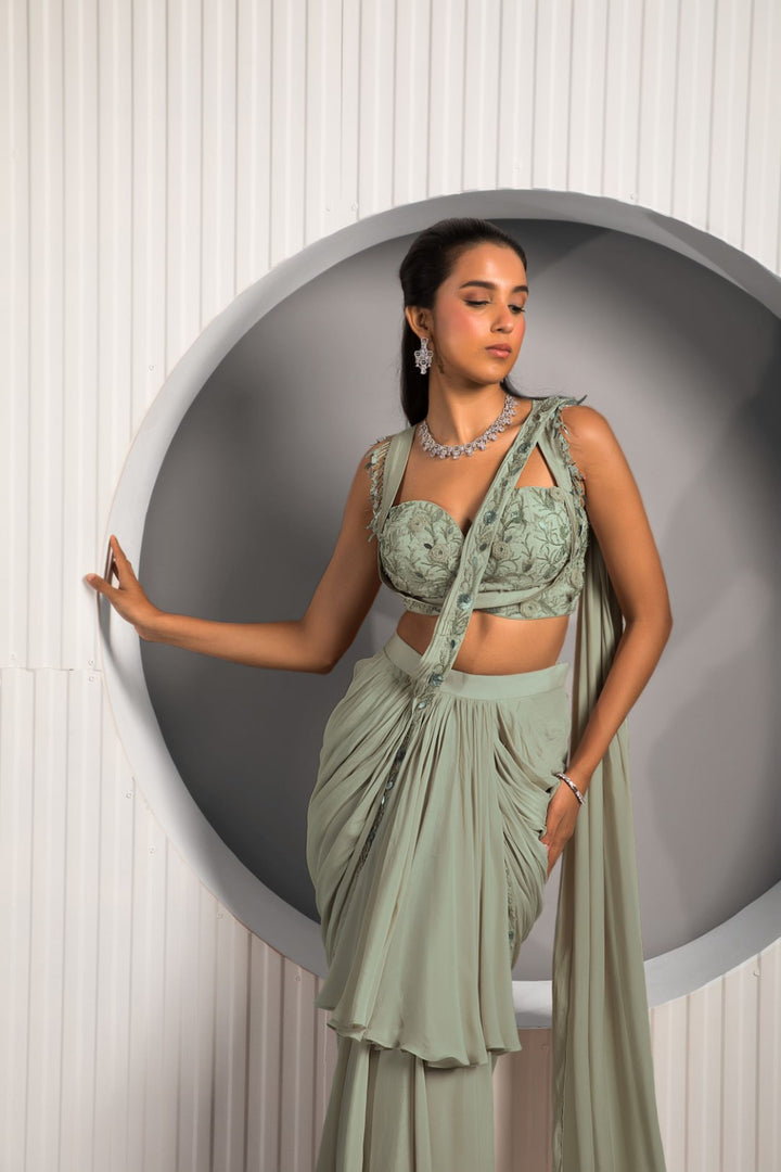 The Green Fusion Saree