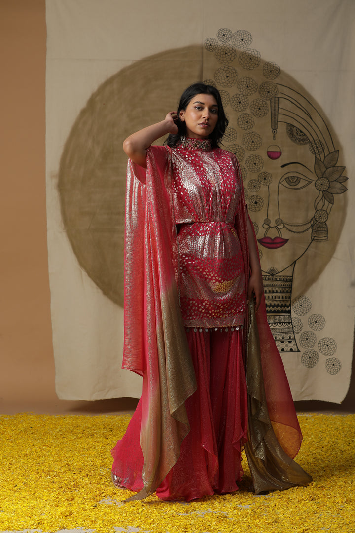 Fuchsia Pink Embellished Kurta with Flared Pants Set