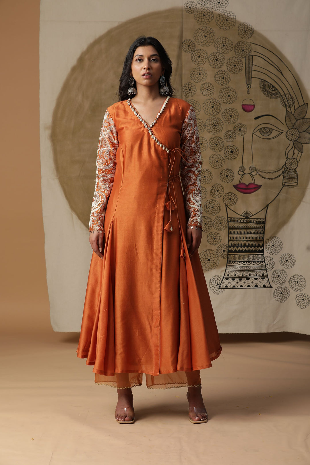 Orange Angrakha Style Kurta Set