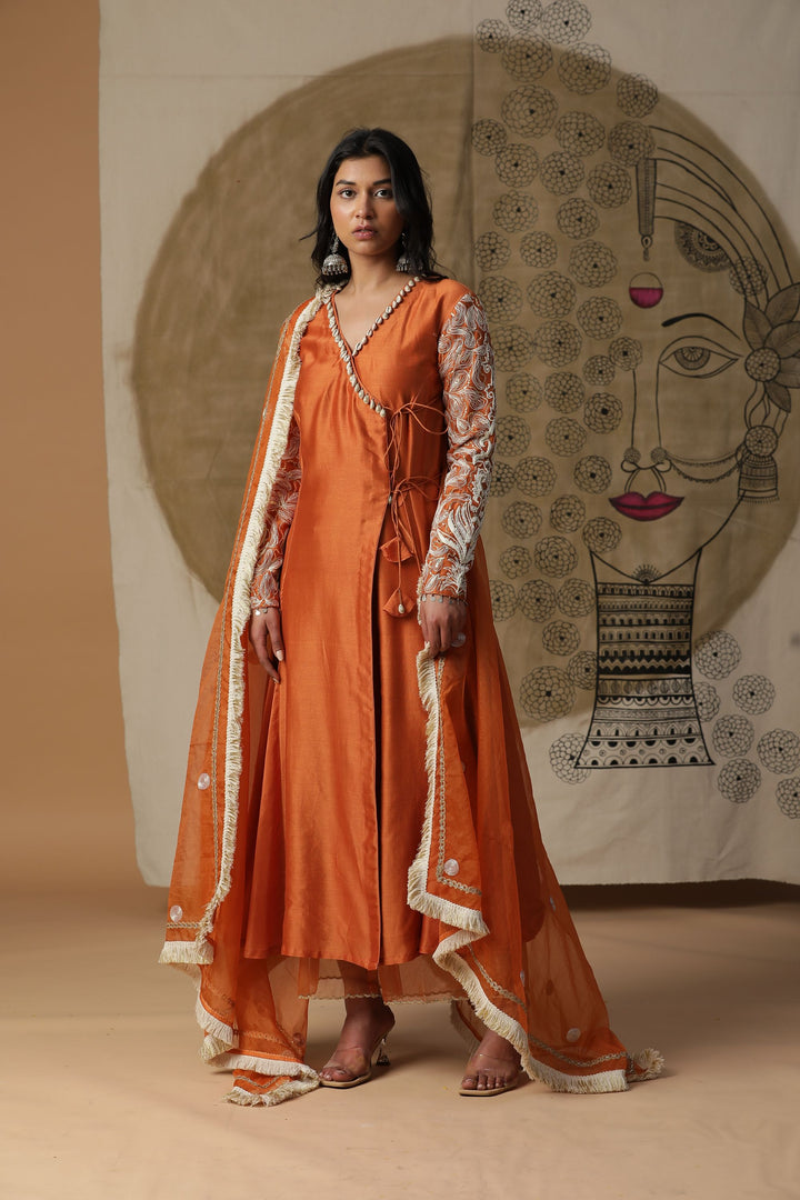 Orange Angrakha Style Kurta Set