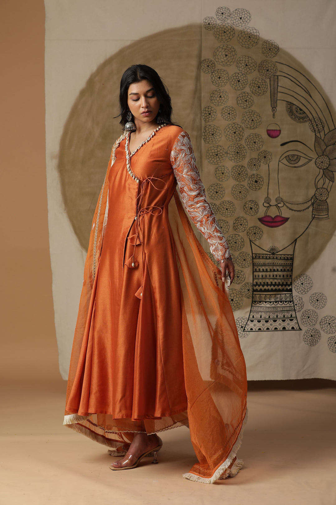 Orange Angrakha Style Kurta Set