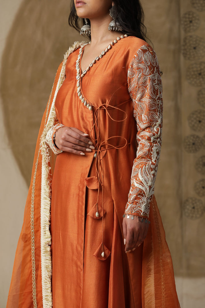 Orange Angrakha Style Kurta Set