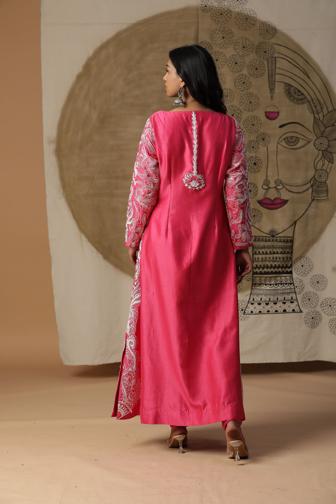 Pink Embroidered A-line Style Angrakha Kurta Set