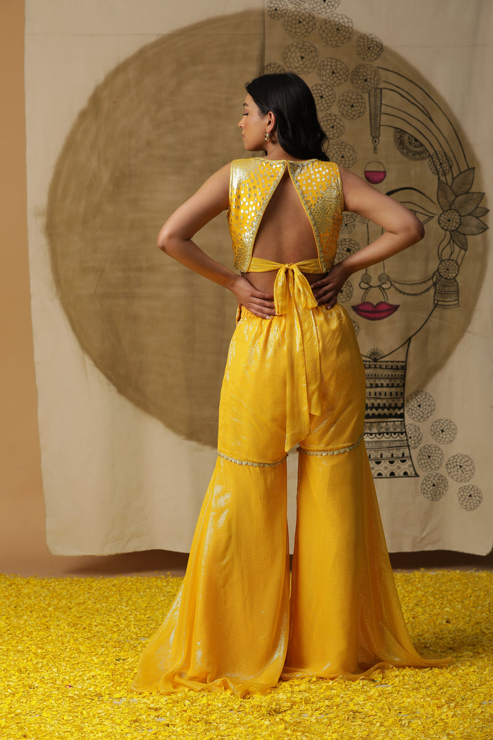 Mustard Sharara Set with Cape