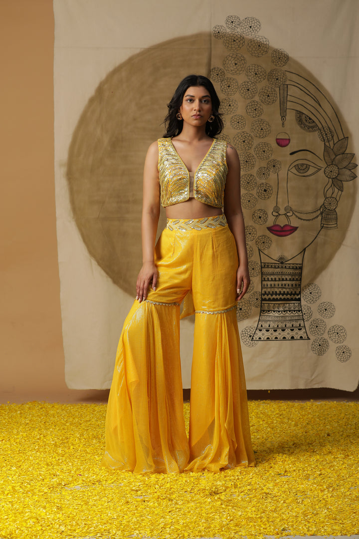 Mustard Sharara Set with Cape