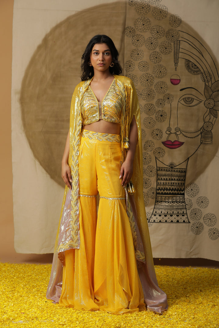 Mustard Sharara Set with Cape