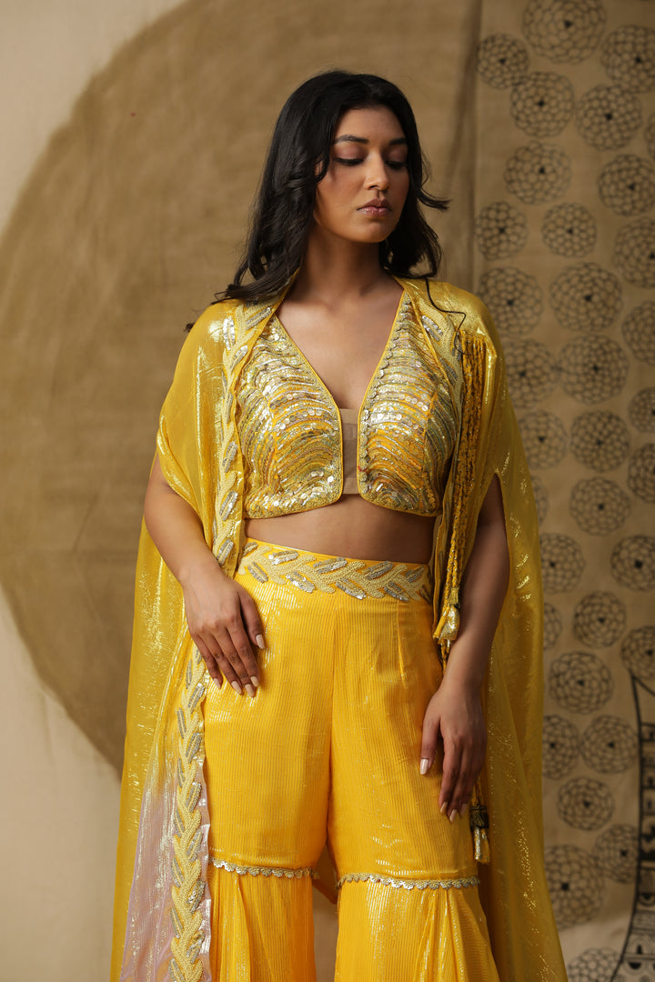 Mustard Sharara Set with Cape