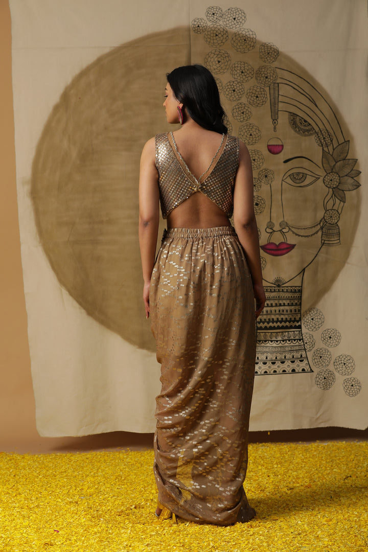 Beige Georgette Cape with Draped Skirt