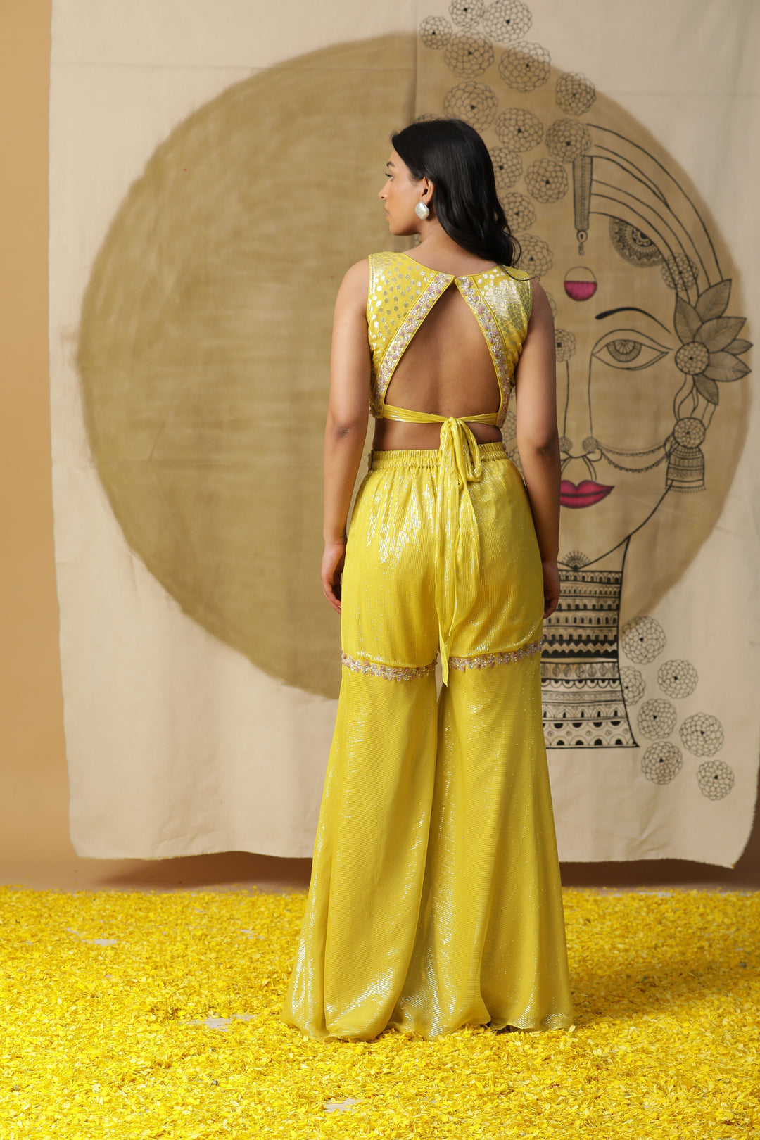 Yellow Sharara Set with Cape