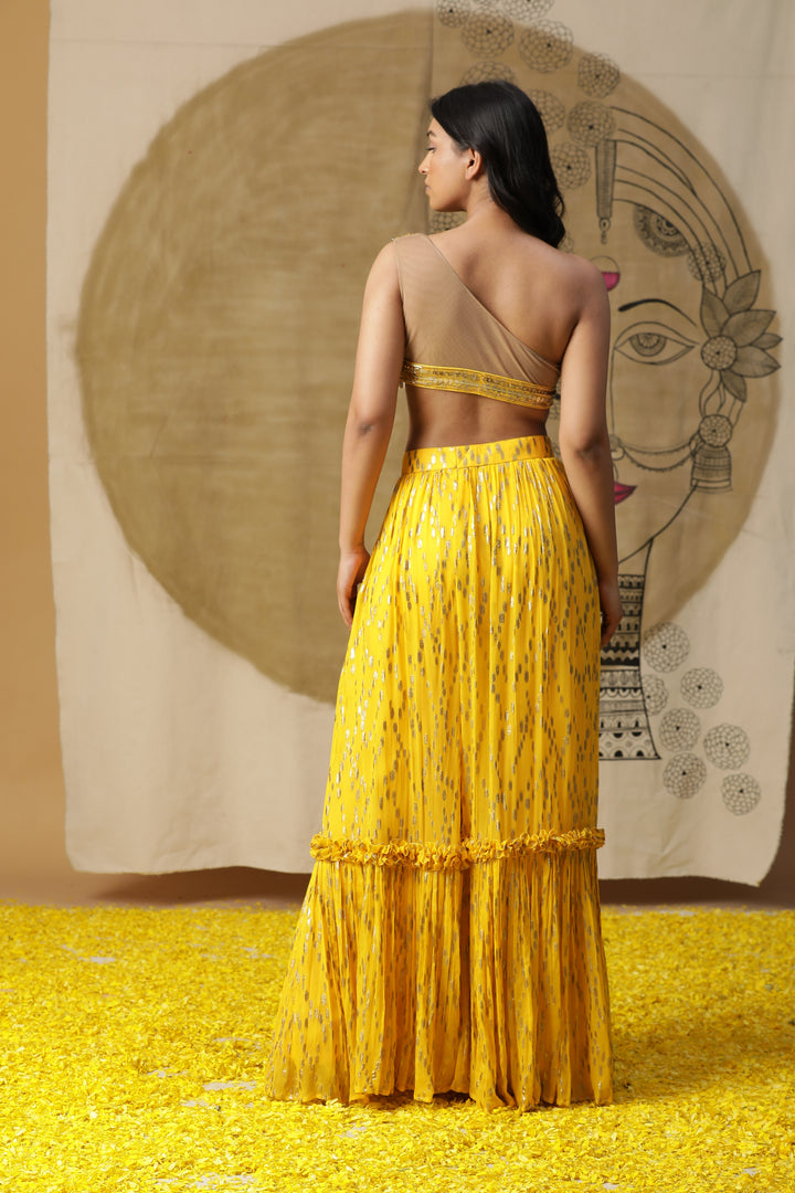 Mustard Lehenga Set with Cape