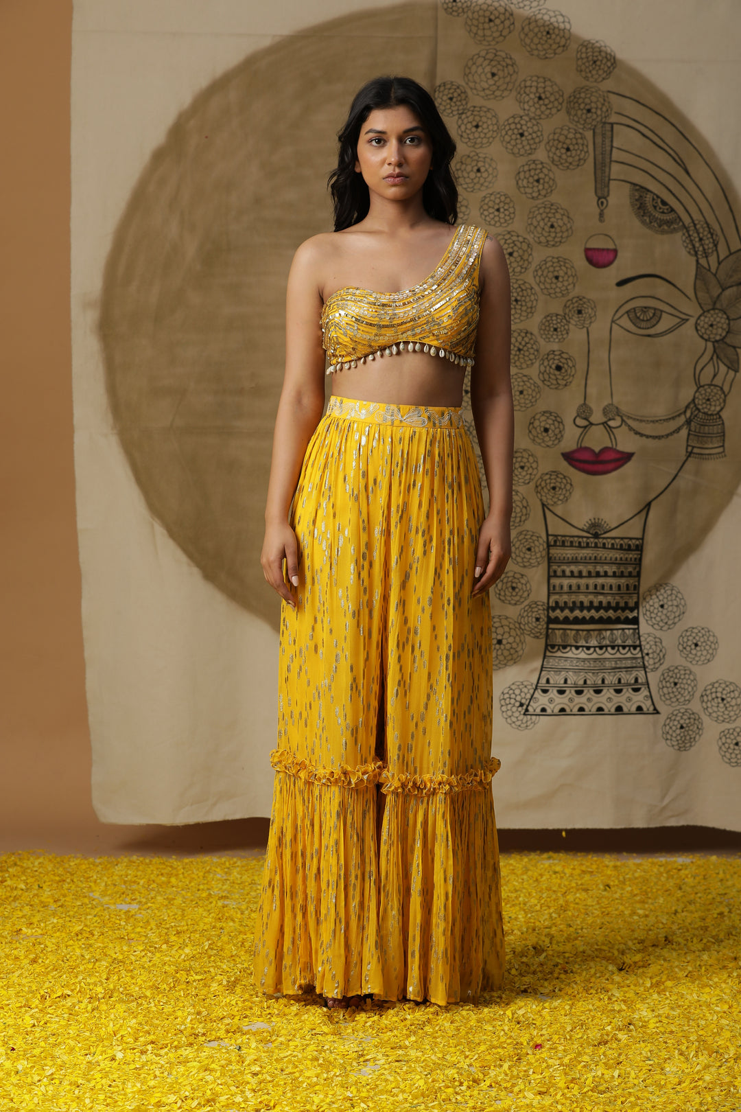 Mustard Lehenga Set with Cape