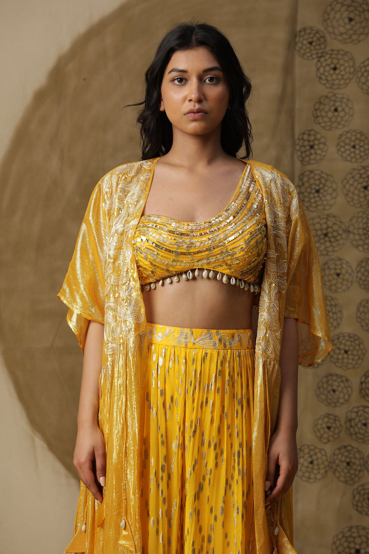 Mustard Lehenga Set with Cape