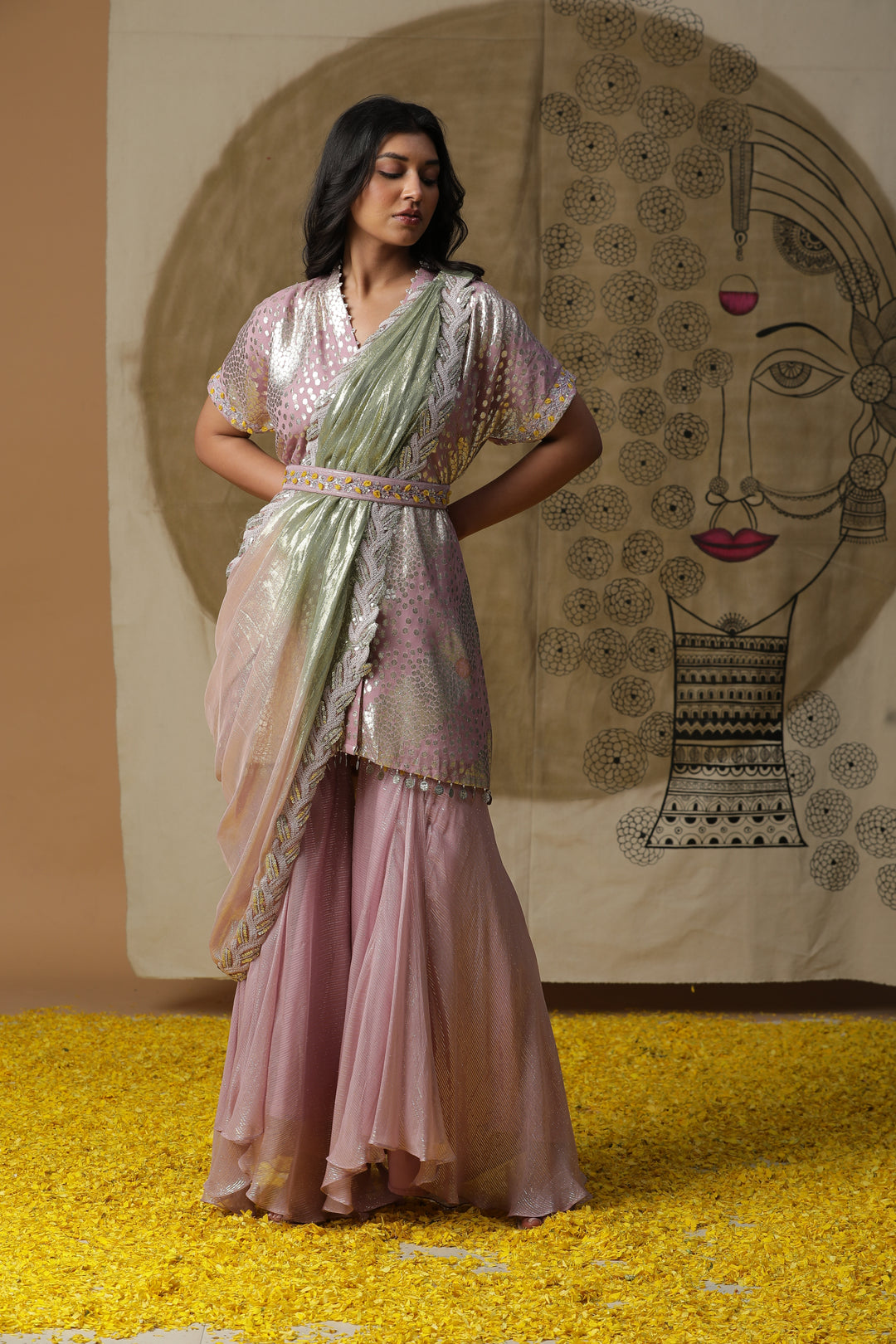 Lilac Kurta Set with Draped Dupatta