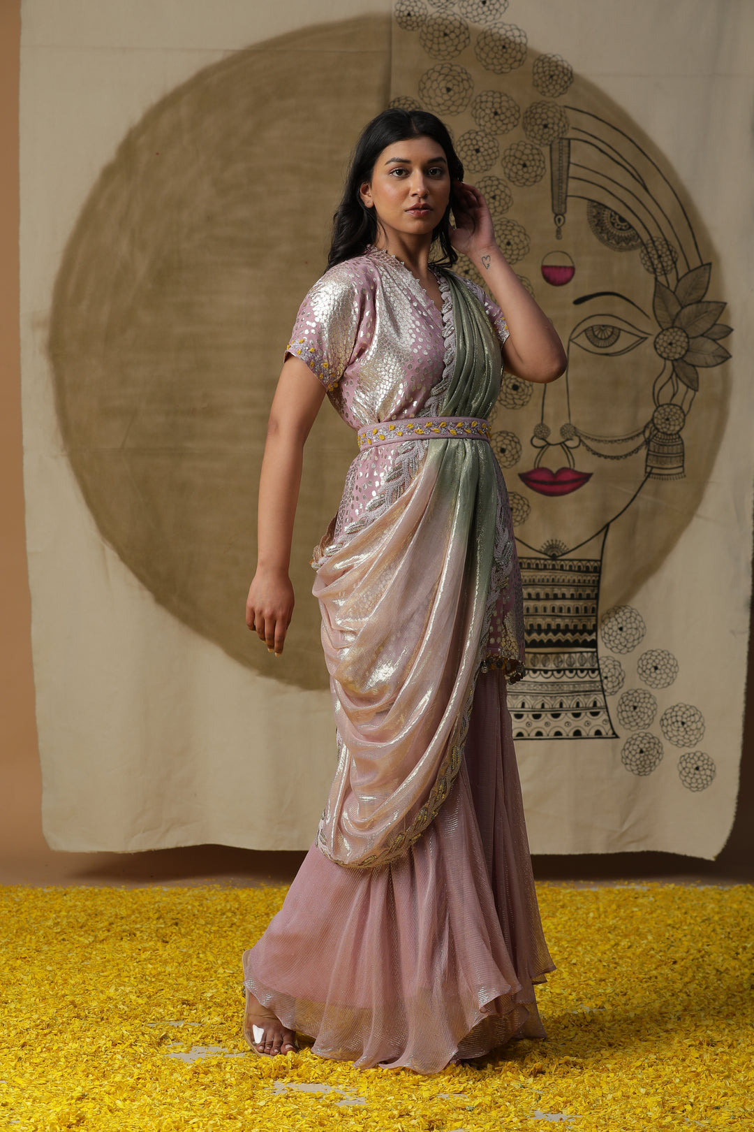 Lilac Kurta Set with Draped Dupatta