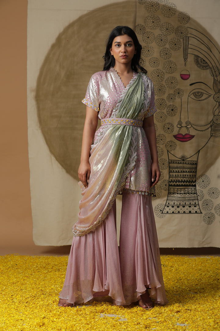 Lilac Kurta Set with Draped Dupatta