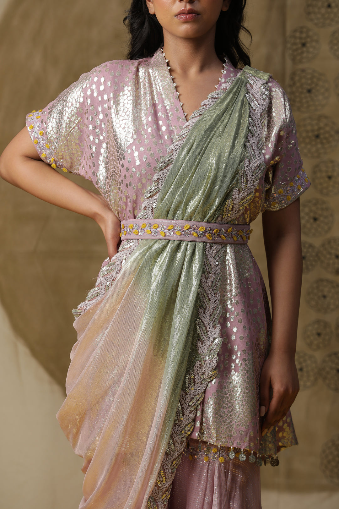 Lilac Kurta Set with Draped Dupatta