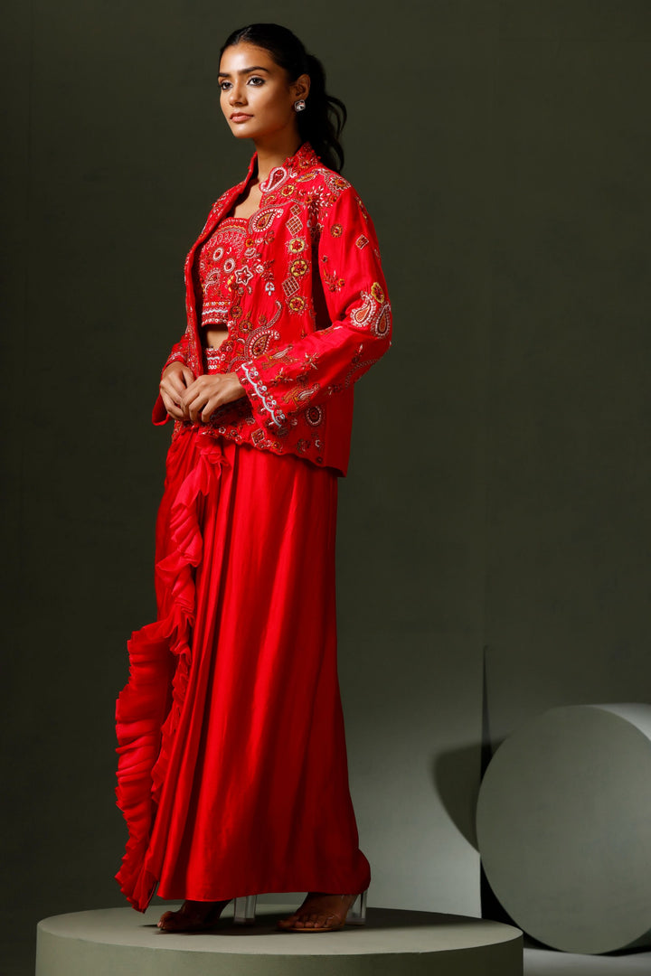 The Surkh Red Embroidered Lehenga Set