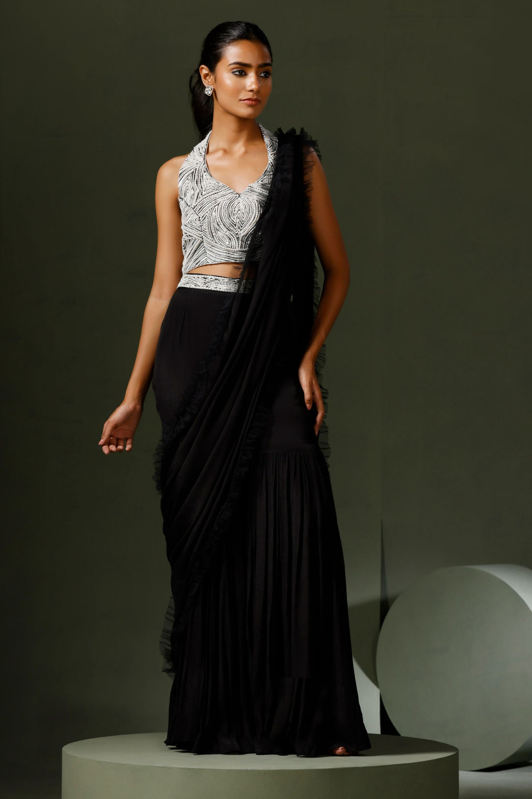 Black Garara Saree with Pearl Embroidered Blouse
