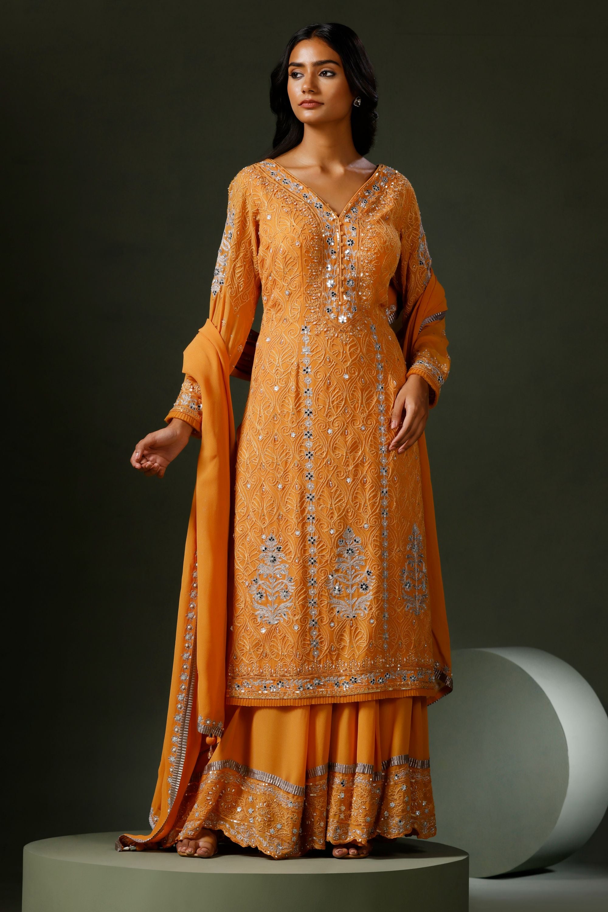 Orange Sharara Set with Single Taar – Gyans