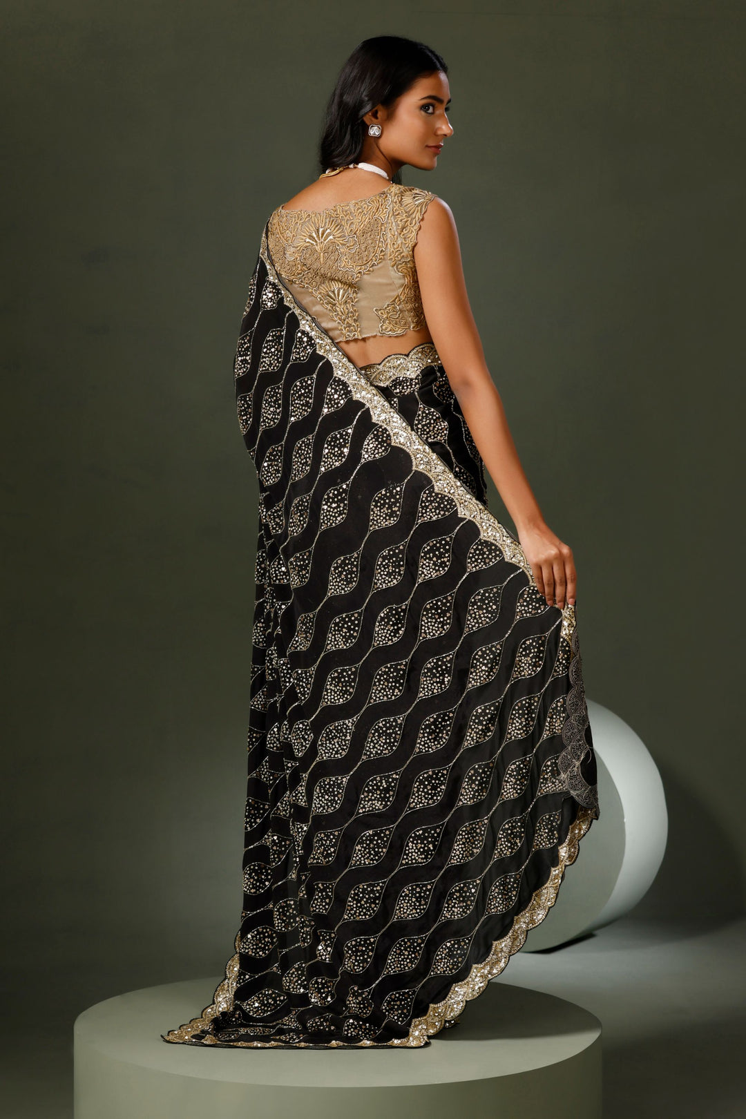 Black Embroidered Gold Jaal Saree