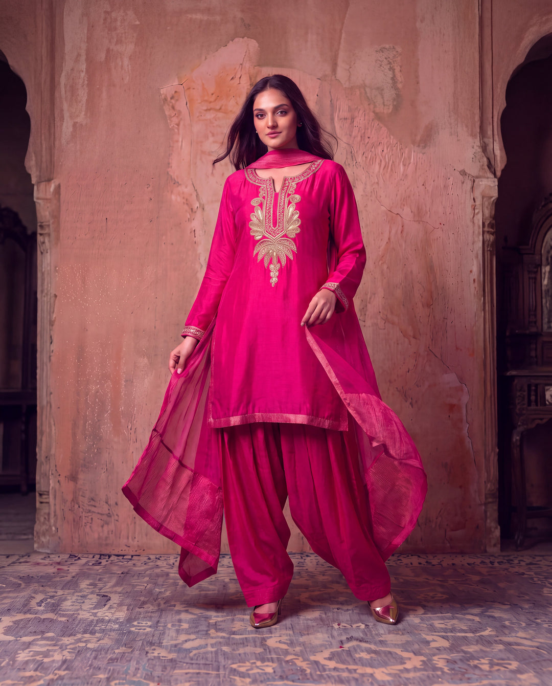 Gulnaar Zardozi silk Farshi Set