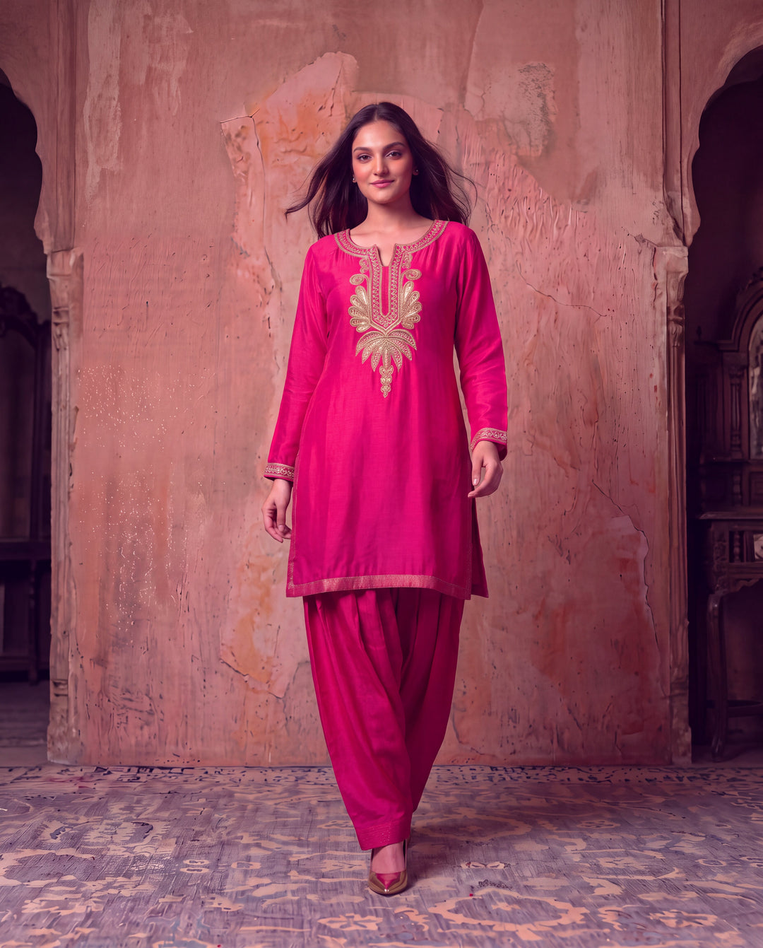 Gulnaar Zardozi silk Farshi Set