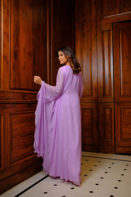 Lavender Gown with Soft Kaftan Sleeves