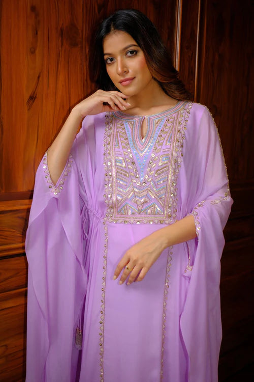 Lavender Gown with Soft Kaftan Sleeves