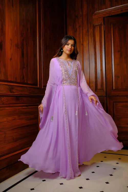 Lavender Gown with Soft Kaftan Sleeves