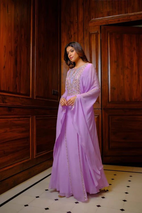 Lavender Gown with Soft Kaftan Sleeves