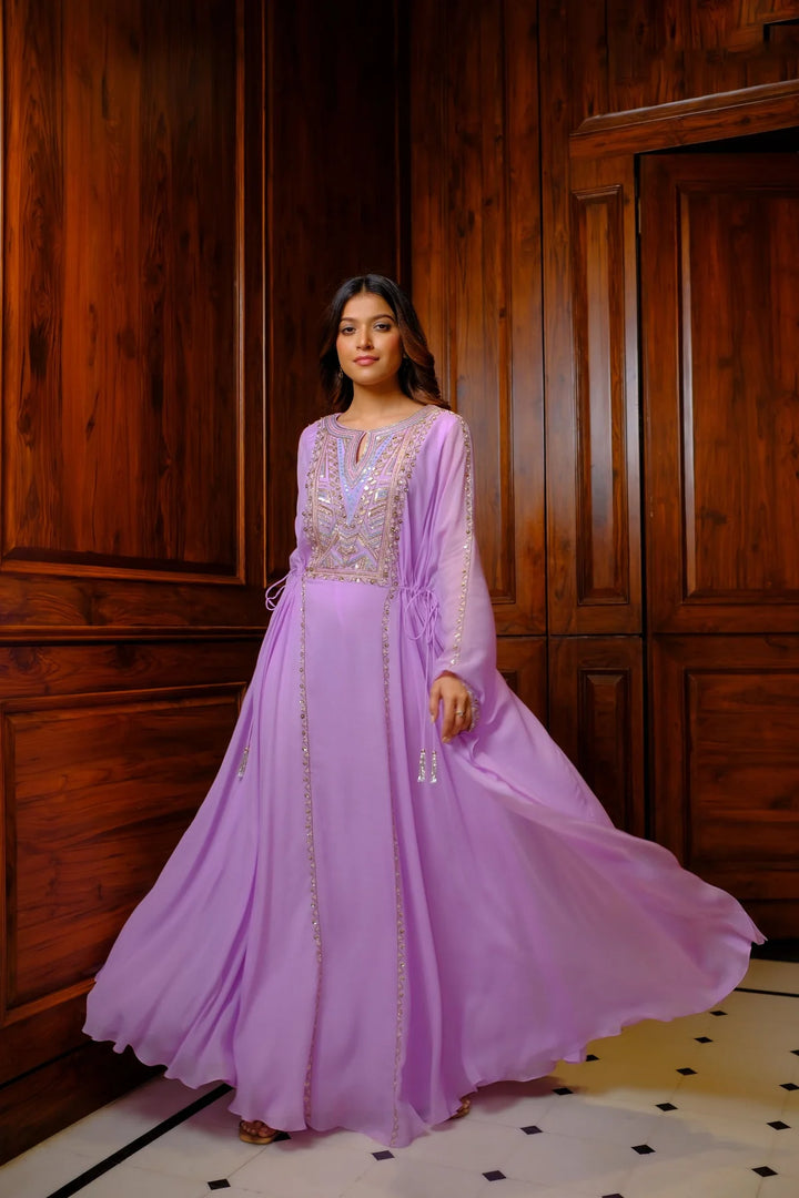 Lavender Gown with Soft Kaftan Sleeves