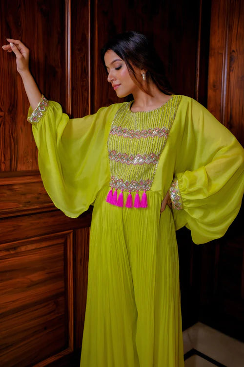 Lime Jumpsuit with Hot Pink Tassles