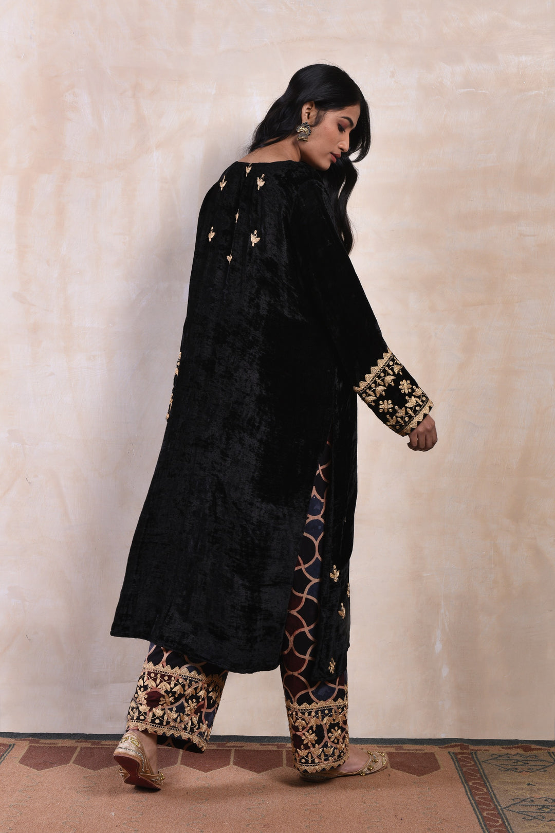 Black Velvet Kurta Set with Straight Pants