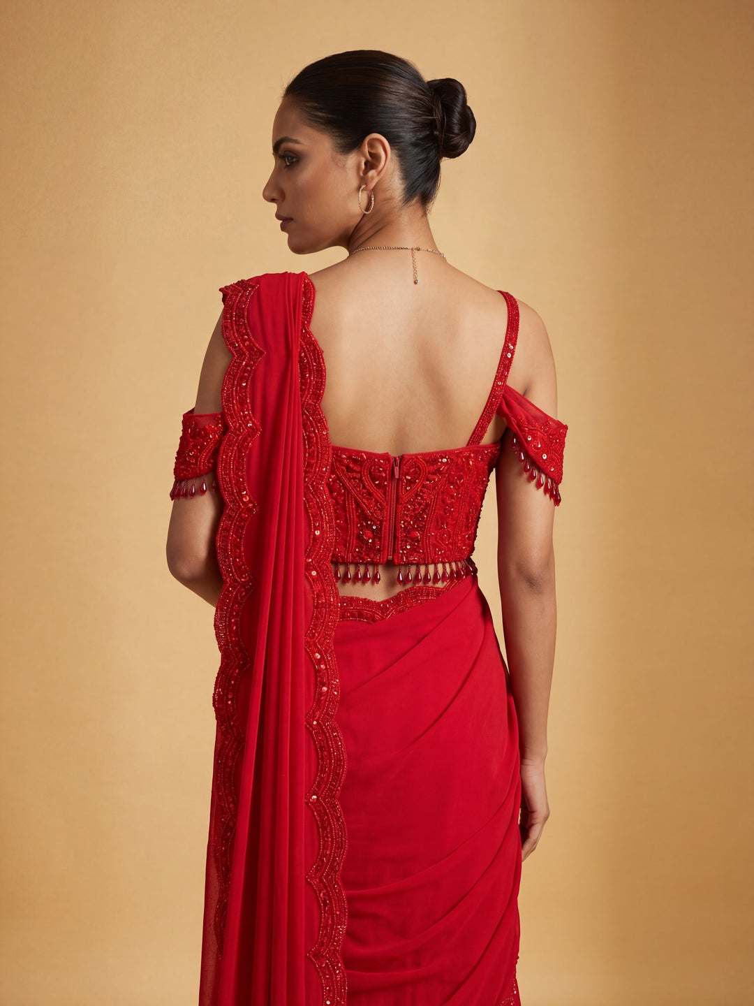 Red Tone-on-Tone Hand Embroidered Sequin & Bead gharara Set
