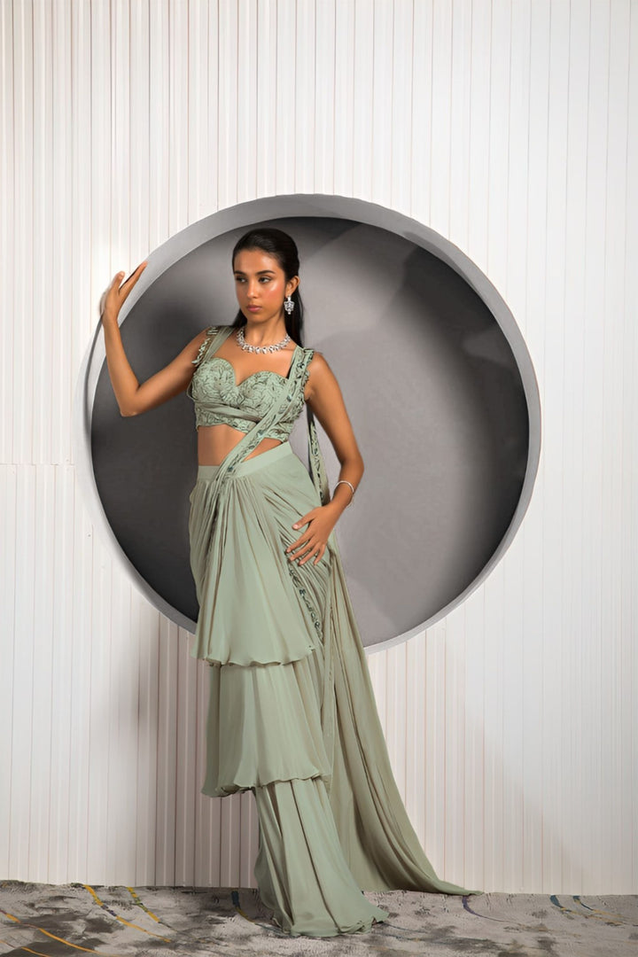 The Green Fusion Saree