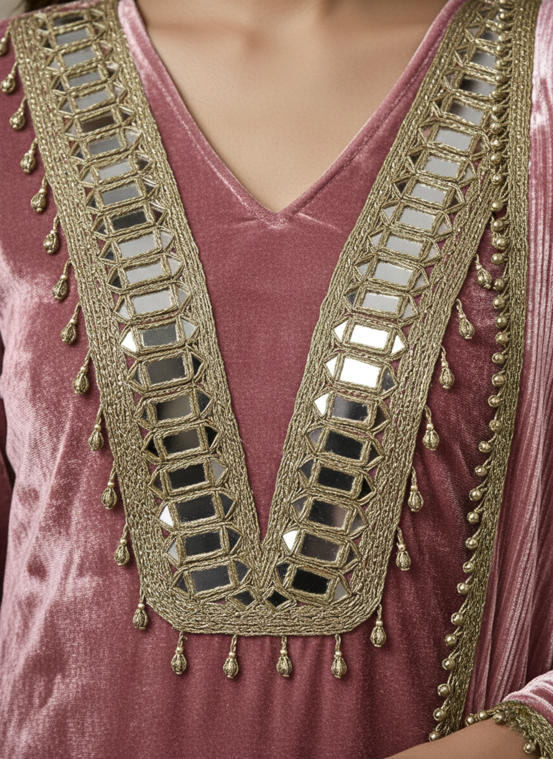 Old Rose Velvet Mirror-Embellished Crushed Velvet Set